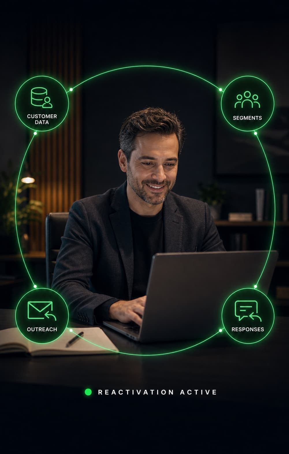 Customer relationship professional supported by customer data, segmentation, outreach, and response systems