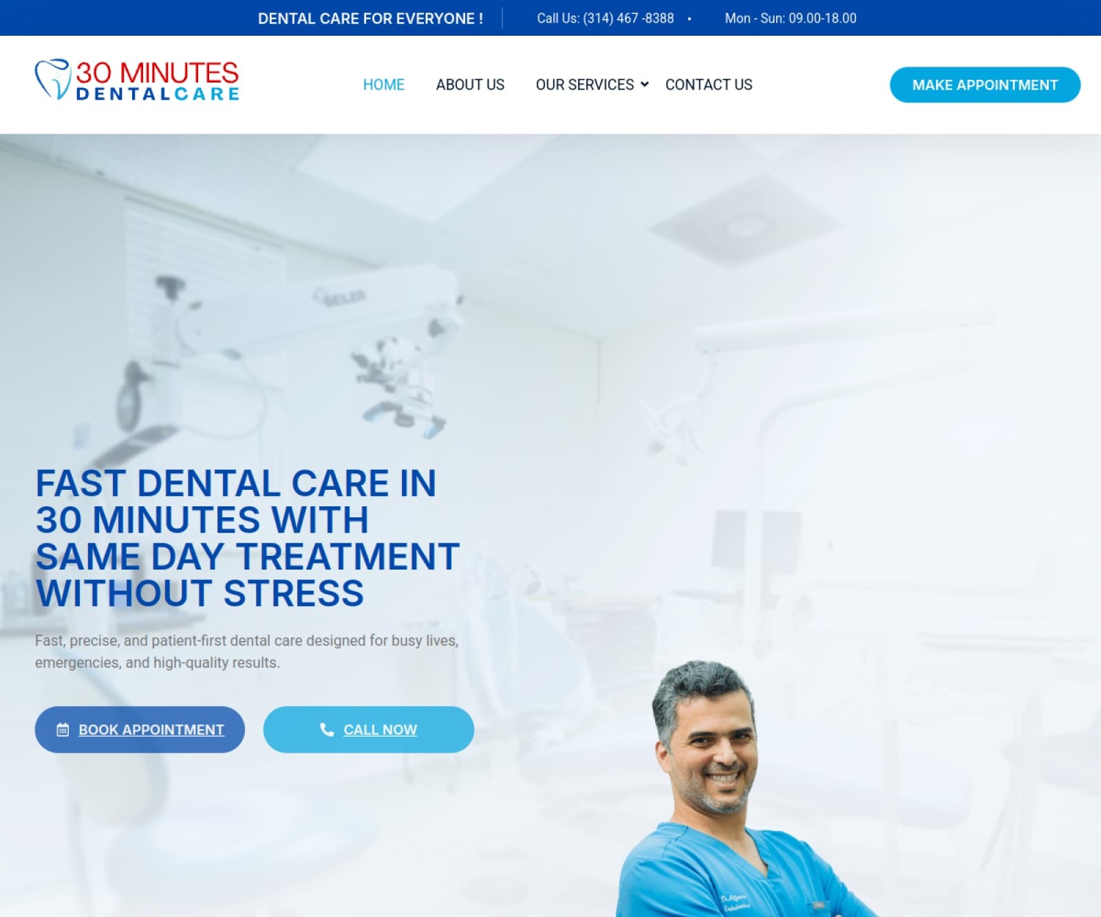 30 Minutes Dental Care website homepage