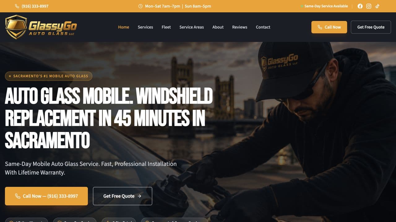 GlassyGo Auto Glass LLC website homepage