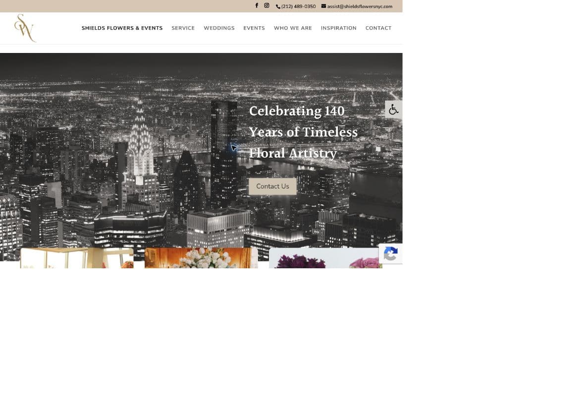 Shields Flowers and Events homepage shown inside a neon computer frame