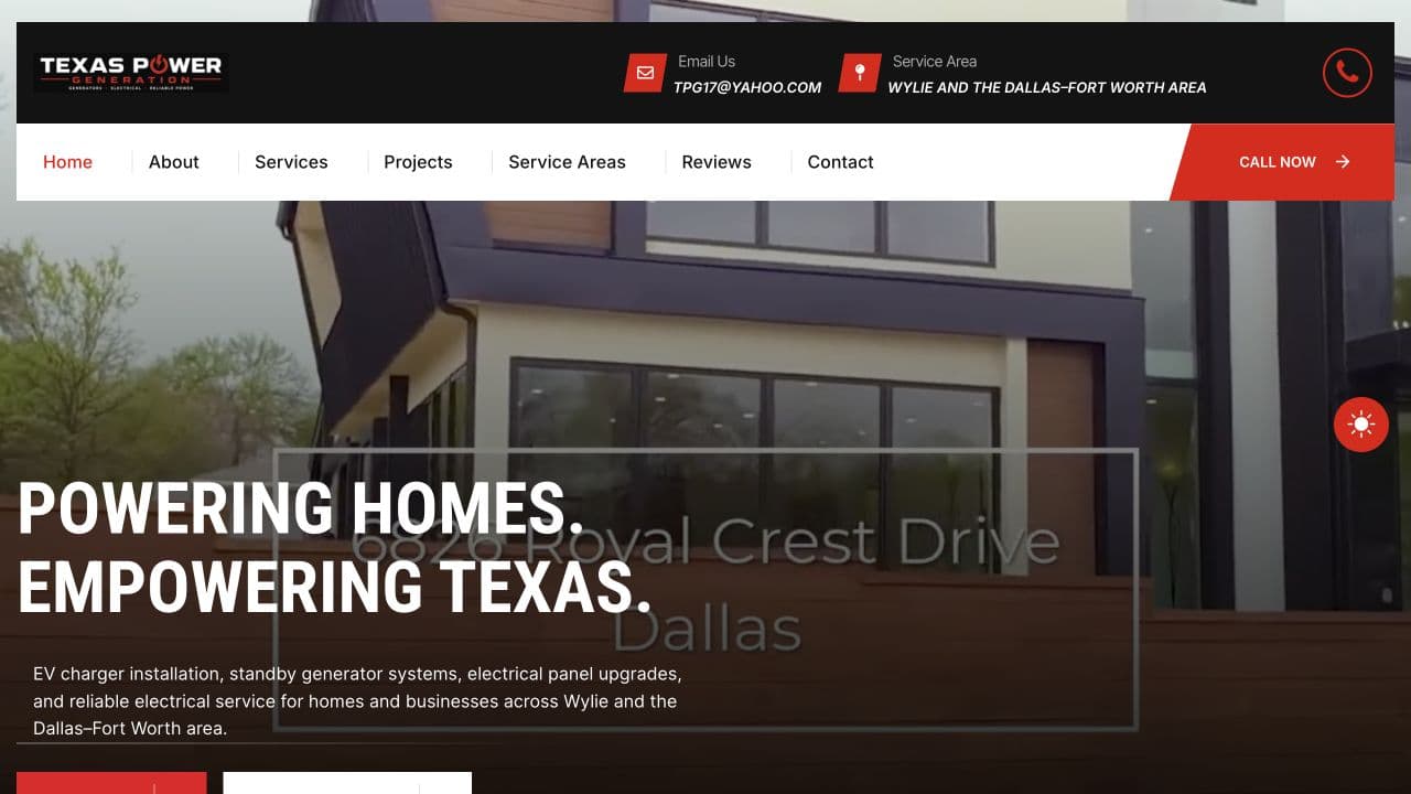 Texas Power Generation electrical services website homepage